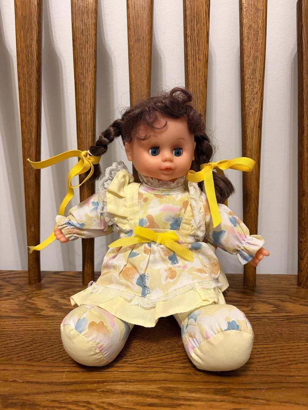 Uneeda Doll Co. Vintage 1994 Cloth Body Doll with Brown Braided Hair